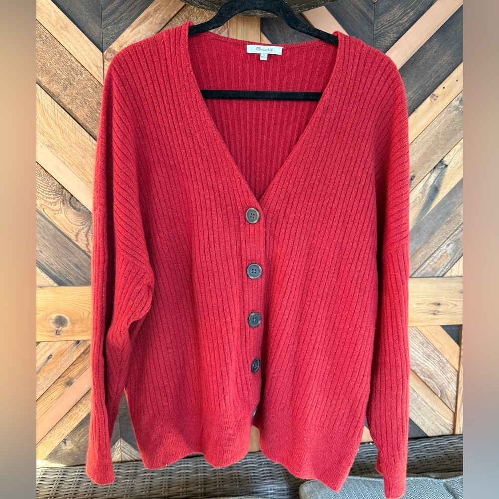Madewell Red Ribbed Button Cardigan Sweater Size 3X